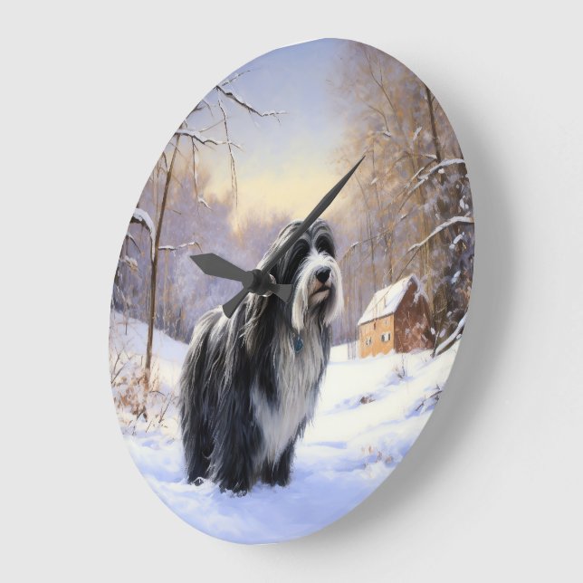 Reloj Redondo Grande Navidades De Beart Collie Let It Snow (Ángulo)