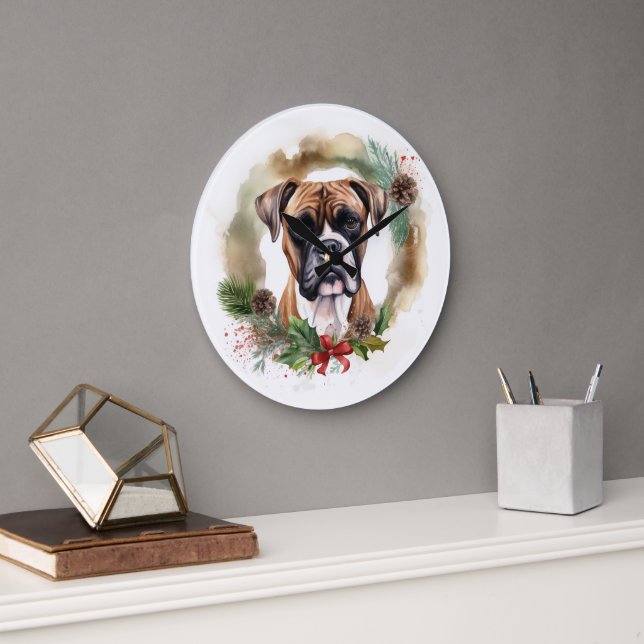 Reloj Redondo Grande Navidades de Boxer Wreath Festimes Pup (Oficina)