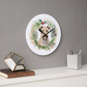 Reloj Redondo Grande Navidades de Chesapeake Bay Terrier Wreath Festime