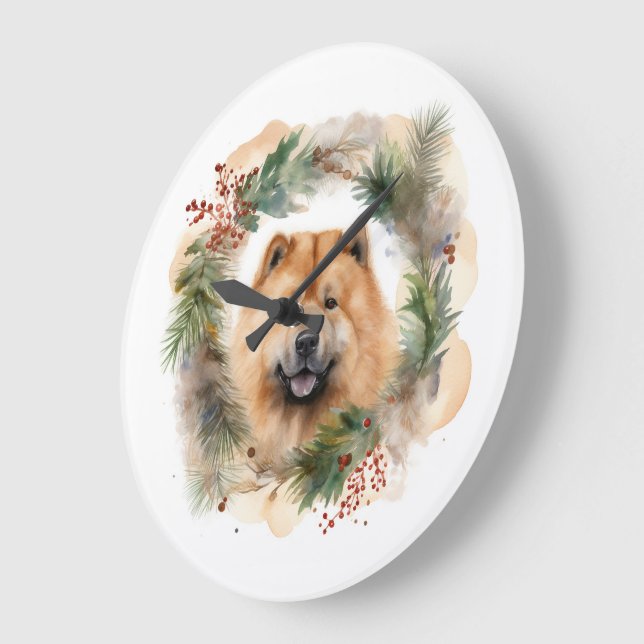Reloj Redondo Grande navidades de chow Wreath Festimes Pup (Ángulo)