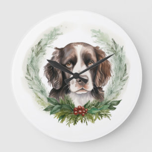 Reloj Redondo Grande Navidades de espaniel Springer Wreath Festive Pup