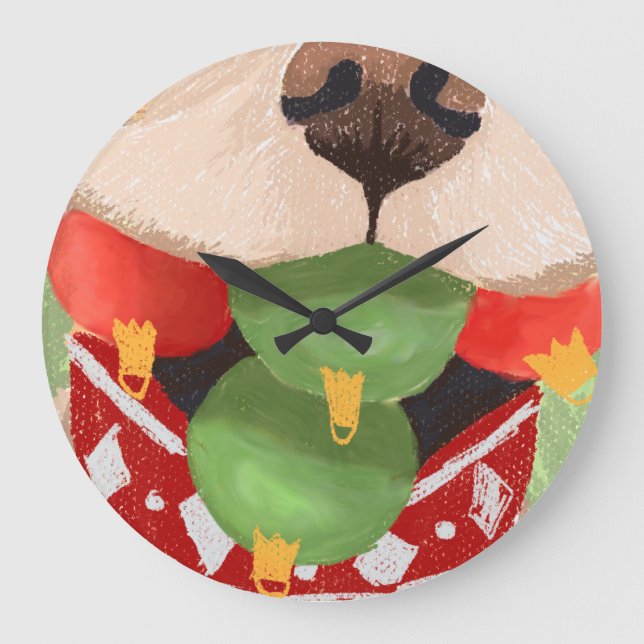 Reloj Redondo Grande Navidades de Golden Retriever golpean a Mouth Funn (Anverso)