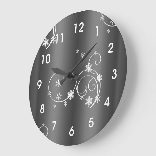 Reloj Redondo Grande Navidades de gris metálico (Ángulo)