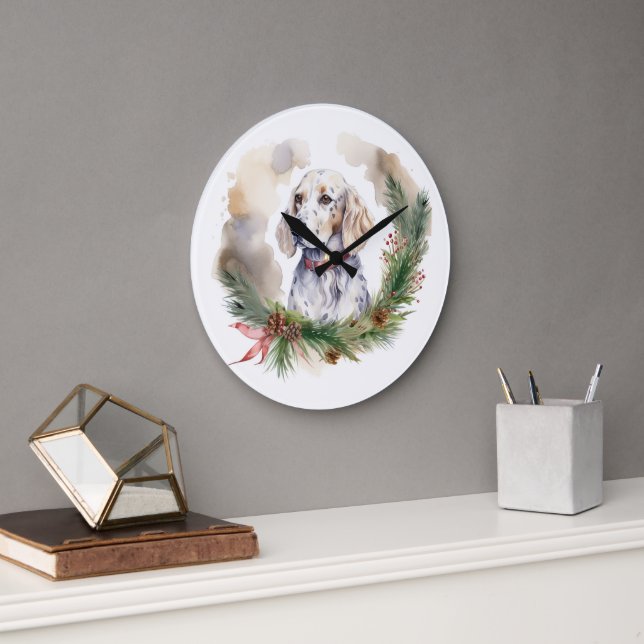 Reloj Redondo Grande Navidades de Inglaterra Wreath Festive Pup (Oficina)