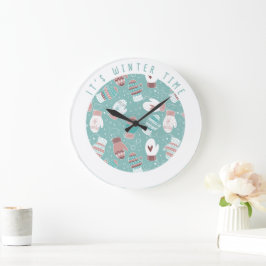 Reloj Redondo Grande Navidades de invierno miden el patrón en la menta