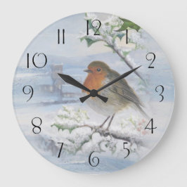 Reloj Redondo Grande Navidades de invierno Red Robin Bird