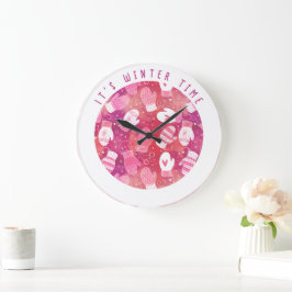 Reloj Redondo Grande Navidades de invierno reducen el patrón en rosa