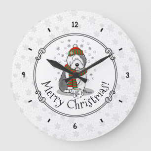 Reloj Redondo Grande Navidades de invierno Viejo perro pastor inglés gr