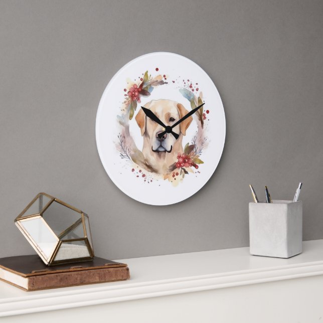 Reloj Redondo Grande Navidades de Labrador con una presentación festiva (Oficina)