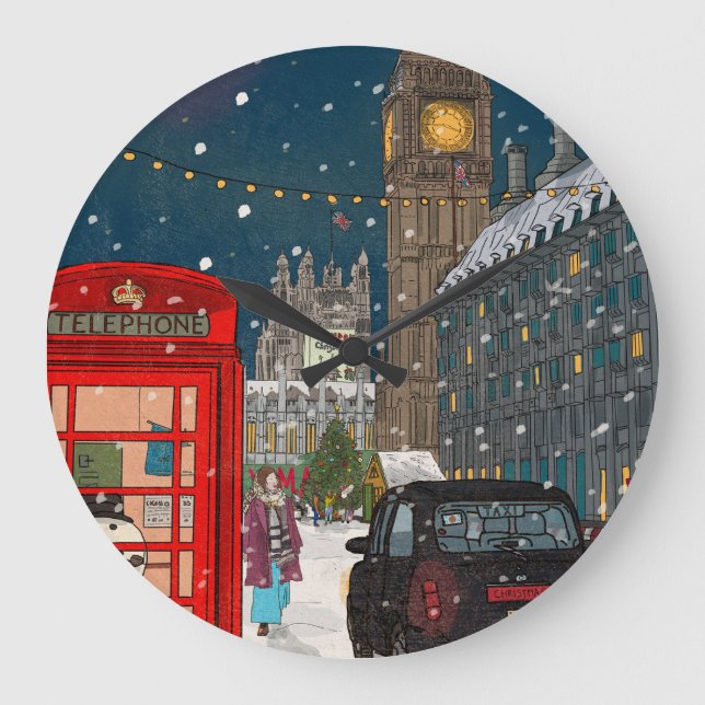 Reloj Redondo Grande Navidades de Londres inspirados en el Cityscape Re (Anverso)