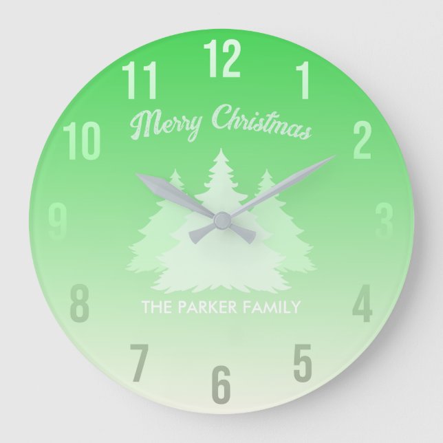 Reloj Redondo Grande Navidades de nombre de familia personalizado Monog (Anverso)