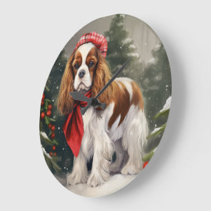 Reloj Redondo Grande Navidades de Perro Cavalier King Charles Spaniel