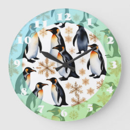 Reloj Redondo Grande Navidades de pingüinos y copos de nieve y Año Nuev