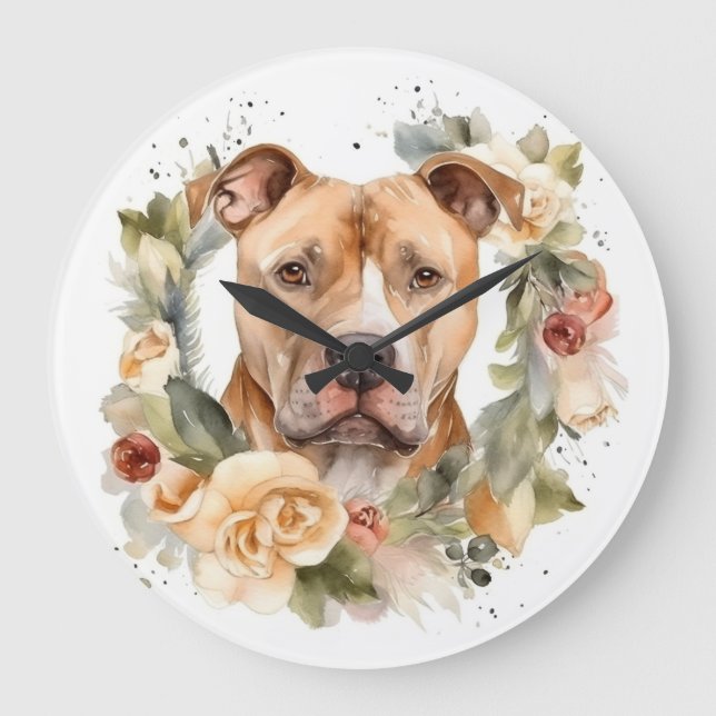 Reloj Redondo Grande Navidades de Pitbull Wreath Festimes Pup (Anverso)