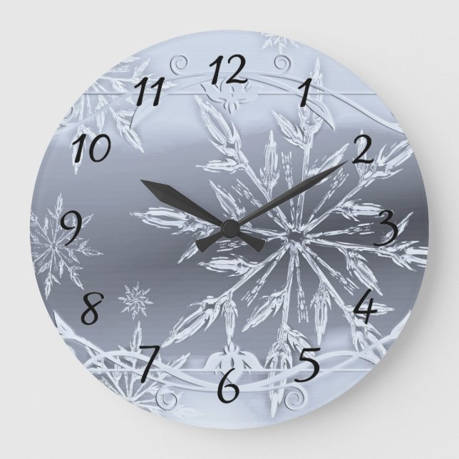 Reloj Redondo Grande Navidades de plata de nieve (Anverso)