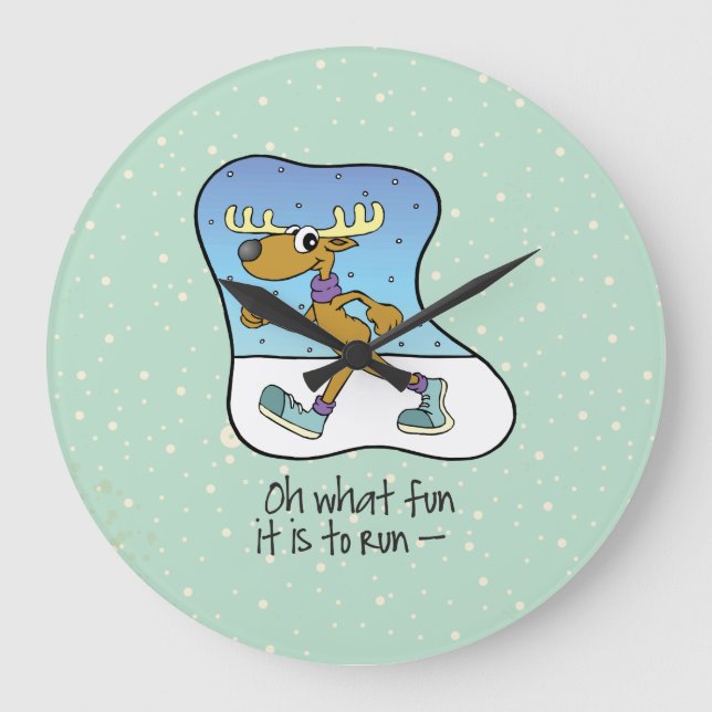 Reloj Redondo Grande Navidades de renos en ejercicio (Anverso)