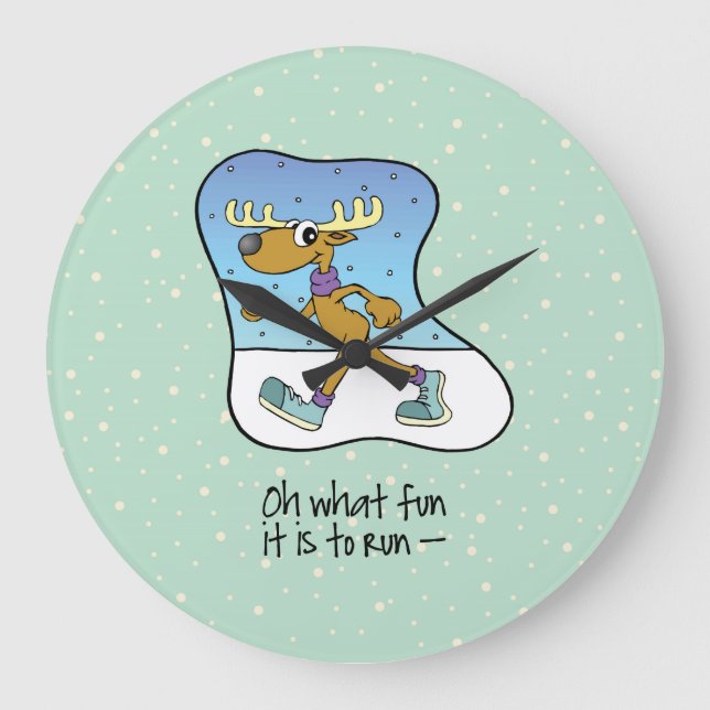 Reloj Redondo Grande Navidades de renos en ejercicio (Anverso)