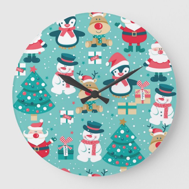 Reloj Redondo Grande Navidades de Santa Claus Patrón de época (Anverso)