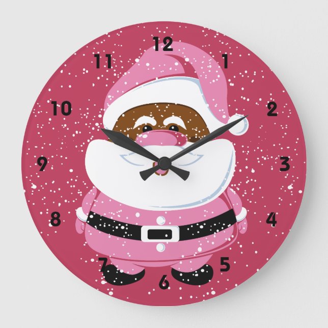 Reloj Redondo Grande Navidades de Santa Claus rosados (Anverso)