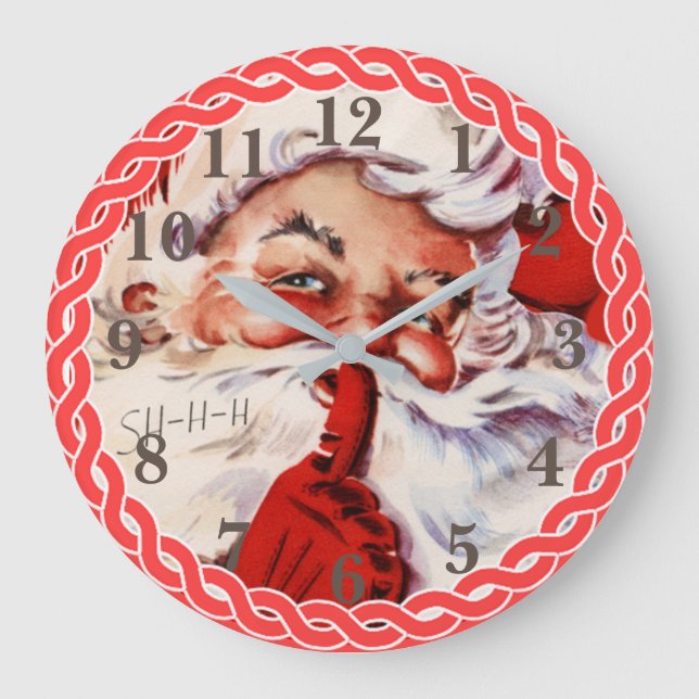 Reloj Redondo Grande Navidades de Santa Elegancia Cute Retro (Anverso)