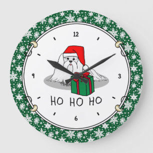 Reloj Redondo Grande Navidades de Santa Hat Perro maltés se divierten