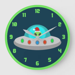 Reloj Redondo Grande Navidades de UFO Ho Ho Alien volador