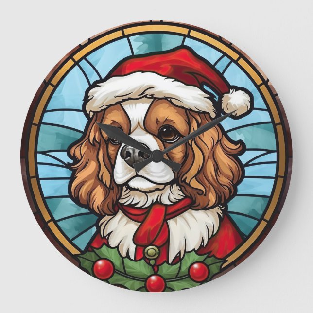 Reloj Redondo Grande Navidades de vidrio Cavalier King Charles Spaniel (Anverso)