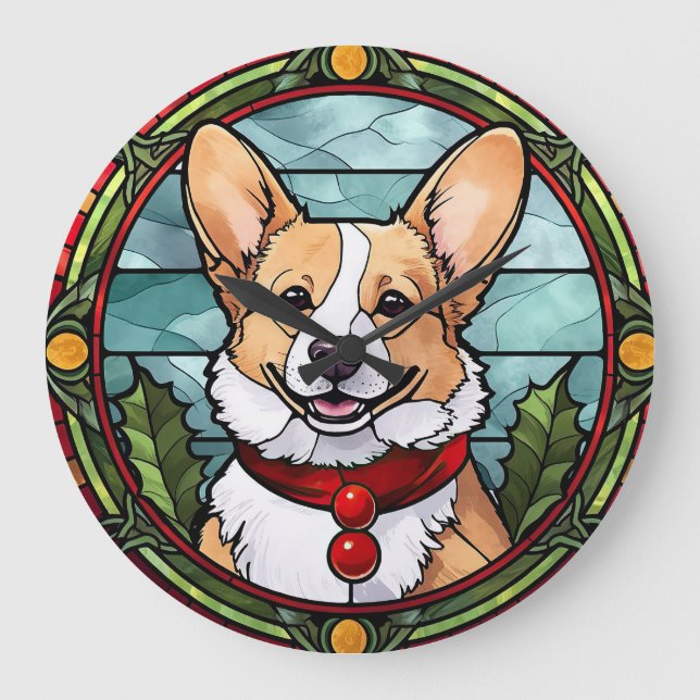 Reloj Redondo Grande Navidades de vidrio templado de Corgi (Anverso)