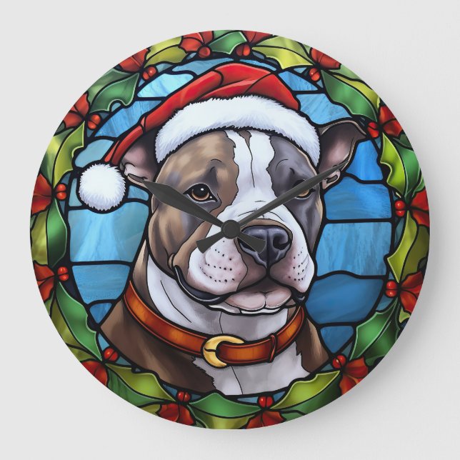 Reloj Redondo Grande Navidades de vidrio templado Staffordshire Bull Te (Anverso)