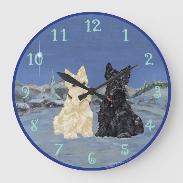 Reloj Redondo Grande Navidades de Wheaten Black Scotts (Anverso)