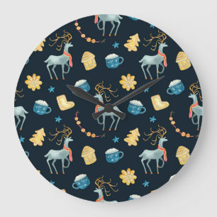 Reloj Redondo Grande Navidades Deers: Patrón de color de agua sin foco