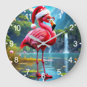 Reloj Redondo Grande Navidades Flamingo Como Santa Claus-47476