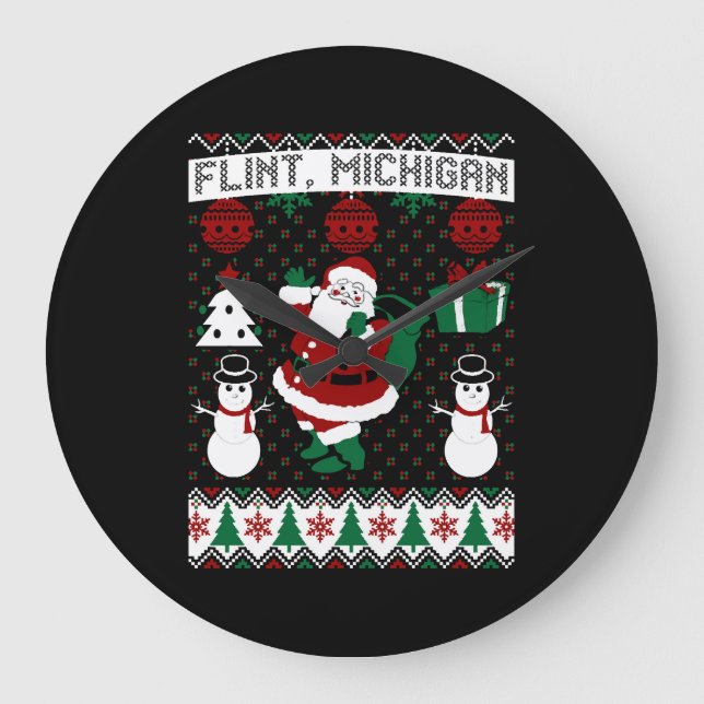 Reloj Redondo Grande Navidades Flint Michigan (Anverso)