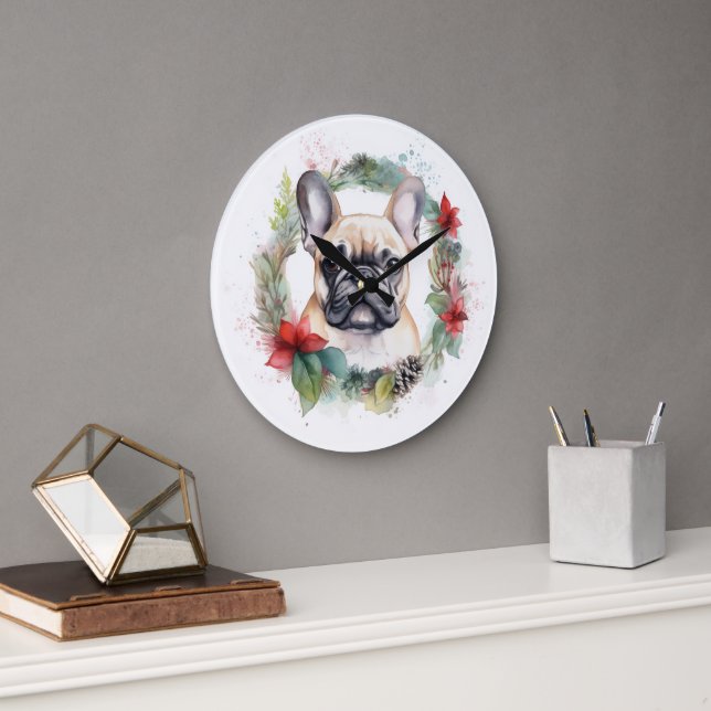 Reloj Redondo Grande Navidades franceses de Bulldog escribieron un post (Oficina)