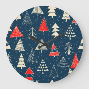 Reloj Redondo Grande Navidades garabatos, ininterrumpido patrón inverna