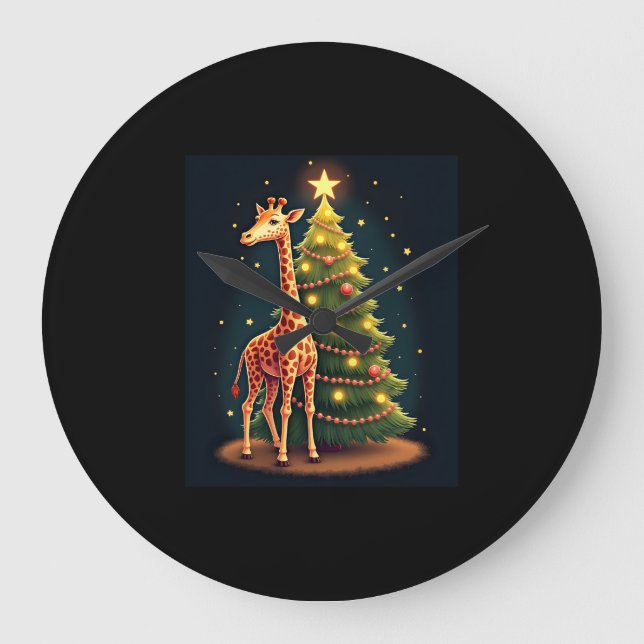 Reloj Redondo Grande Navidades Giraffe Árbol oficial Topper Funny Tall (Anverso)