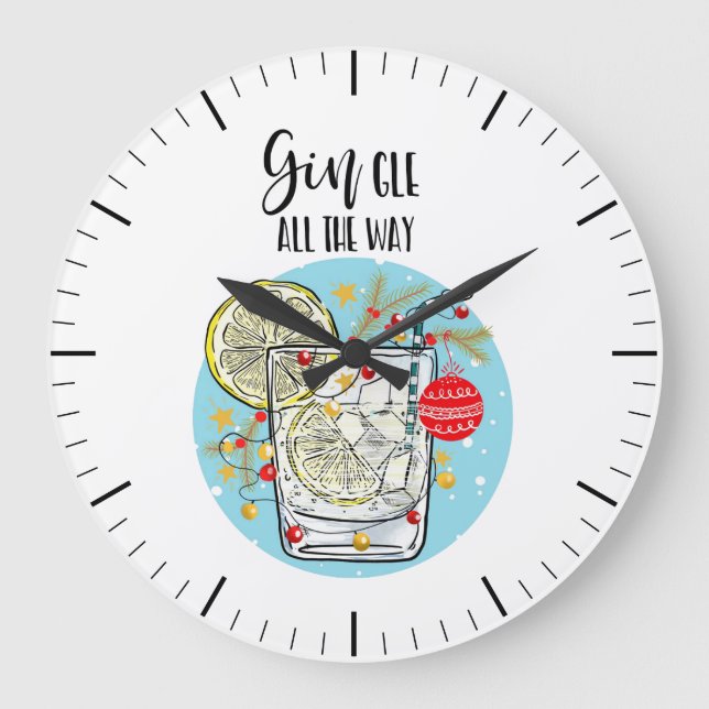 Reloj Redondo Grande navidades graciosos de Gin jingle tarjeta todo el  (Anverso)
