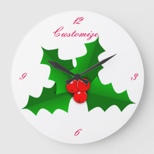 Reloj Redondo Grande Navidades Green y Red Holly Thunder_Cove