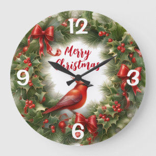 Reloj Redondo Grande Navidades Holly, arcos y cardenal