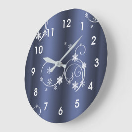 Reloj Redondo Grande Navidades Metálicos Verde azulados, Swirls Blancos