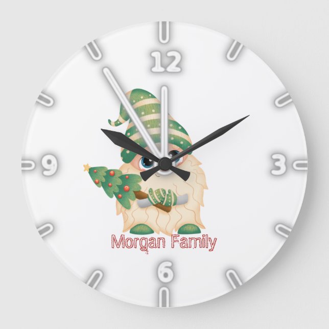 Reloj Redondo Grande Navidades Nórdicos De Pinos De Gnome (Anverso)