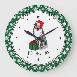 Reloj Redondo Grande Navidades Pastor Australiano (azul merle tan/w 1)