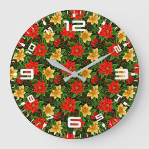 Reloj Redondo Grande Navidades Patrón de flores de Poinsettia-86755