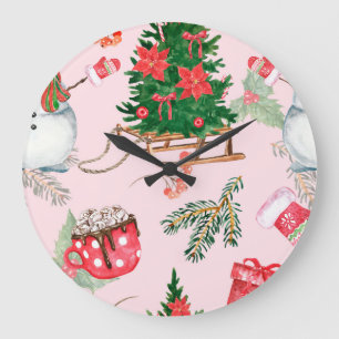 Reloj Redondo Grande Navidades Patrón de Snowman Seamless.