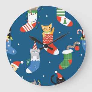 Reloj Redondo Grande Navidades Personalizados Gatos Patrón Cuto