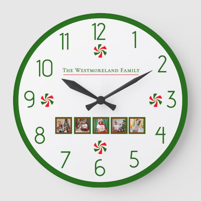 Reloj Redondo Grande Navidades personalizados Peppermint Candy (Anverso)