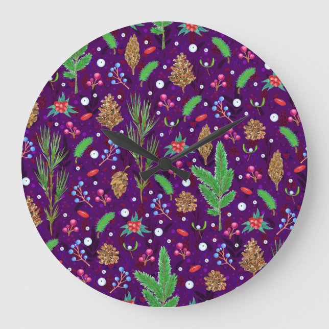 Reloj Redondo Grande Navidades Pine Cones: Festividad sin foco (Anverso)
