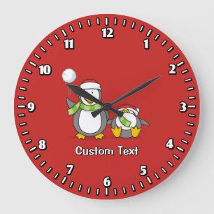 Reloj Redondo Grande Navidades Pingüinos de nieve