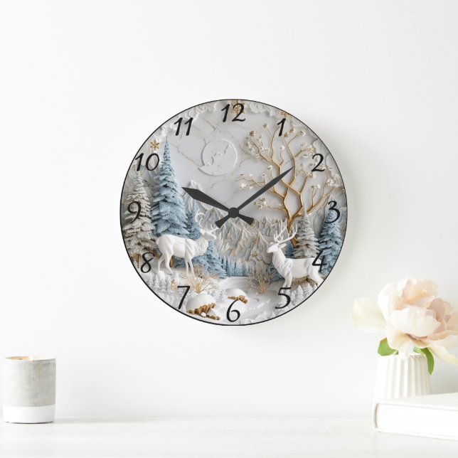 Reloj Redondo Grande Navidades renos con copos de nieve (Hogar)