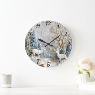 Reloj Redondo Grande Navidades renos con copos de nieve